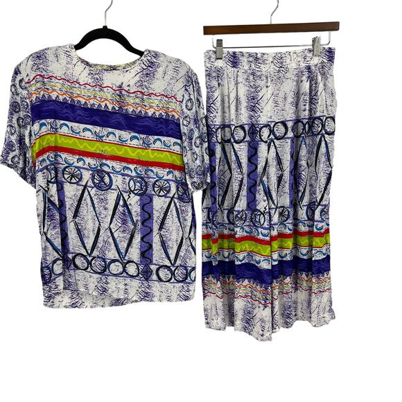 Vintage Ali Miles Short Sleeve Blouse & Pants Set TieDye 80's USA Made Women 12 - Picture 1 of 14